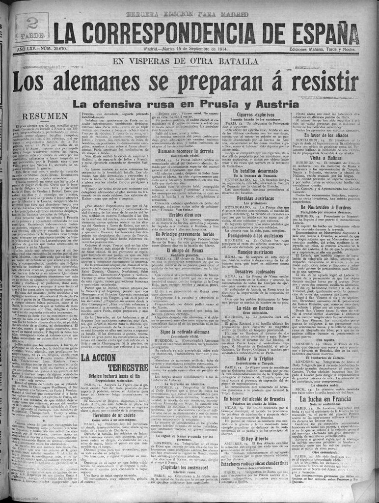 Miniatura de La Correspondencia de España del 15 de septiembre de 1914