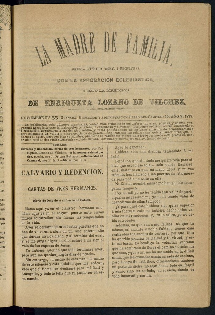 Miniatura de Madre de Familia : revista semanal de noviembre de 1879, nº 55