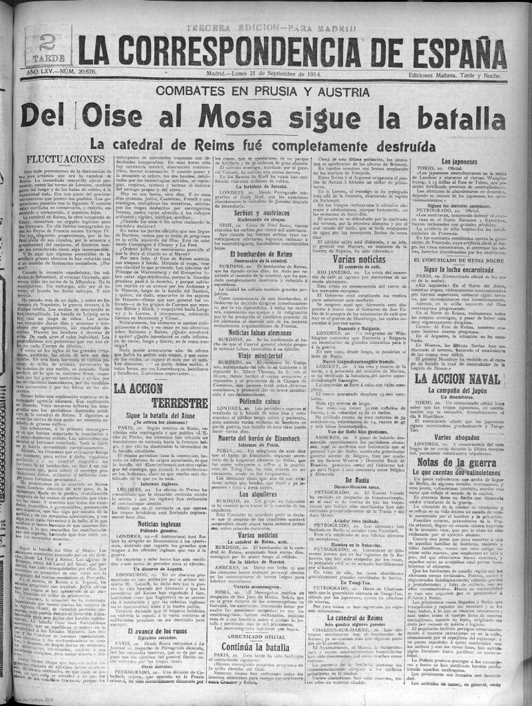 Miniatura de La Correspondencia de España del 21 de septiembre de 1914