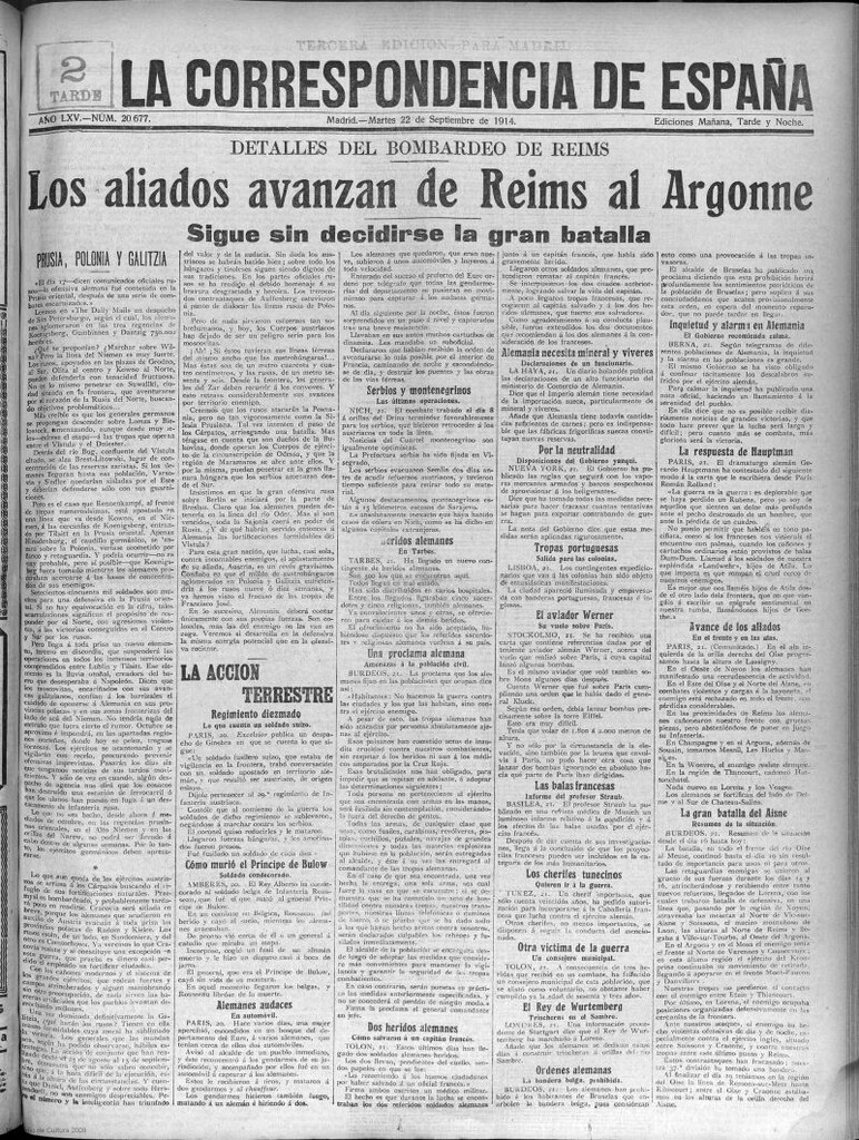 Miniatura de La Correspondencia de España del 22 de septiembre de 1914