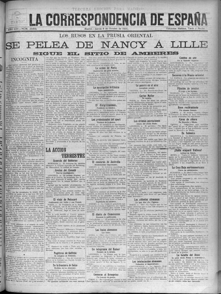 Miniatura de La Correspondencia de España del 8 de octubre de 1914