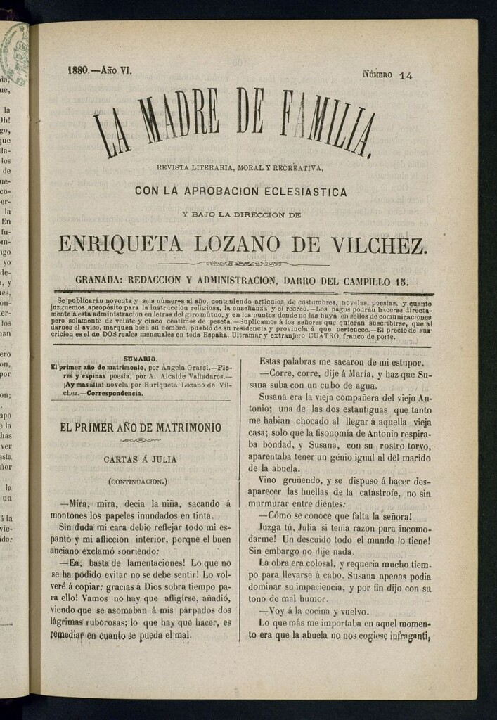 Miniatura de Madre de Familia : revista semanal de 1880, nº 14