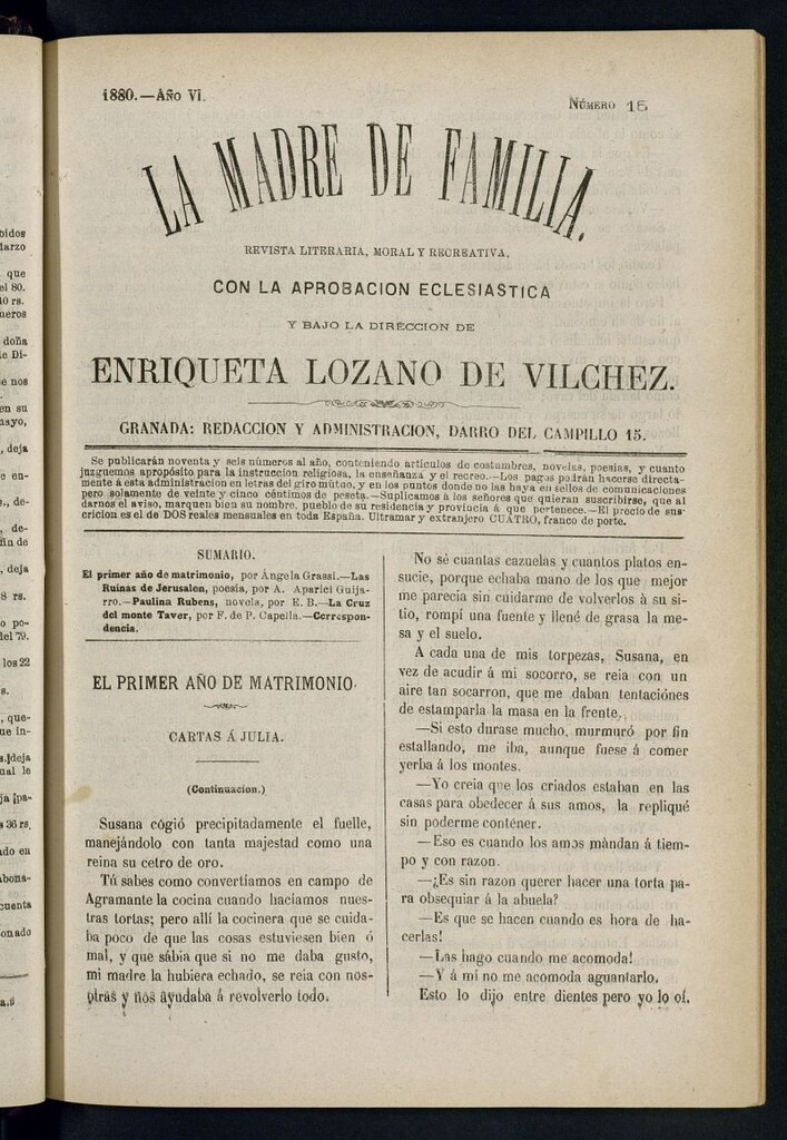 Miniatura de Madre de Familia : revista semanal de 1880, nº 15