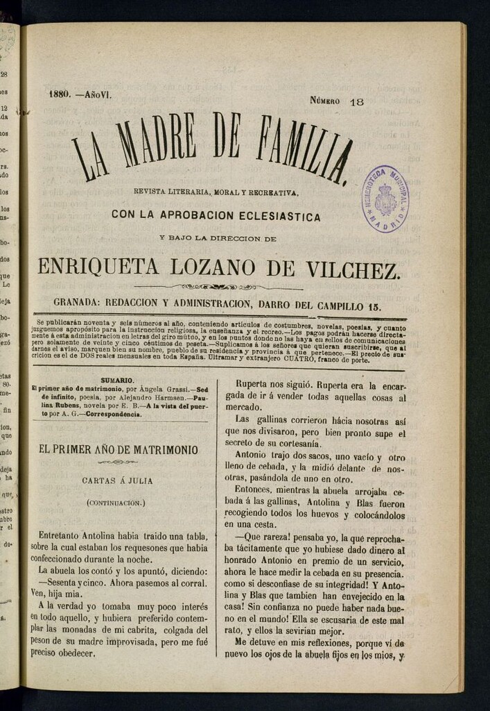 Miniatura de Madre de Familia : revista semanal de 1880, nº 18