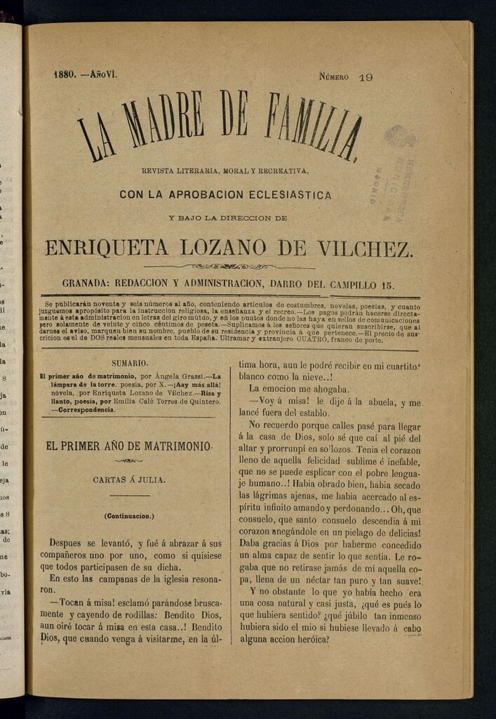 Miniatura de Madre de Familia : revista semanal de 1880, nº 19