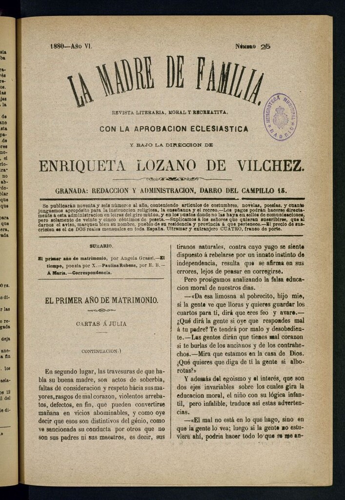 Miniatura de Madre de Familia : revista semanal de 1880, nº 25