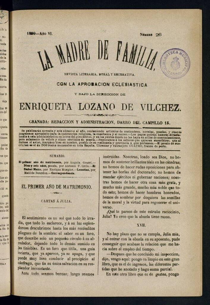 Miniatura de Madre de Familia : revista semanal de 1880, nº 26