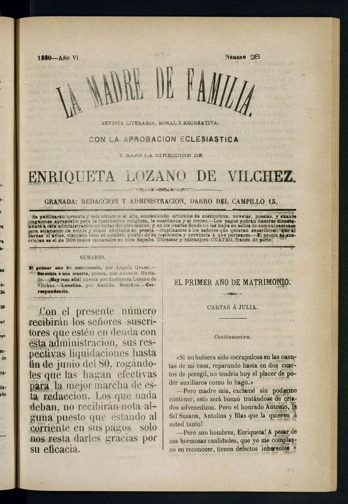 Miniatura de Madre de Familia : revista semanal de 1880, nº 28