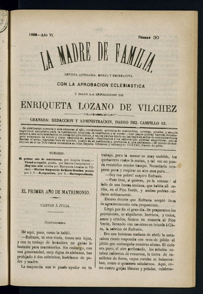Miniatura de Madre de Familia : revista semanal de 1880, nº 30