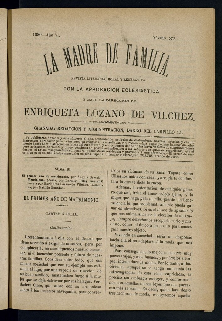 Miniatura de Madre de Familia : revista semanal de 1880, nº 37