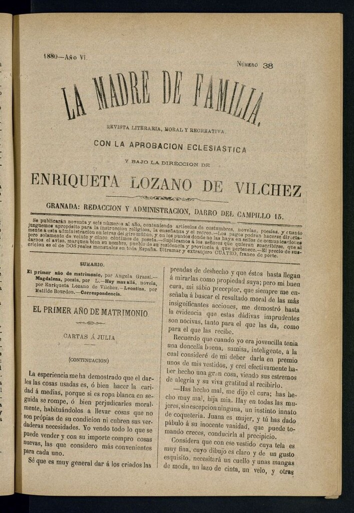 Miniatura de Madre de Familia : revista semanal de 1880, nº 38