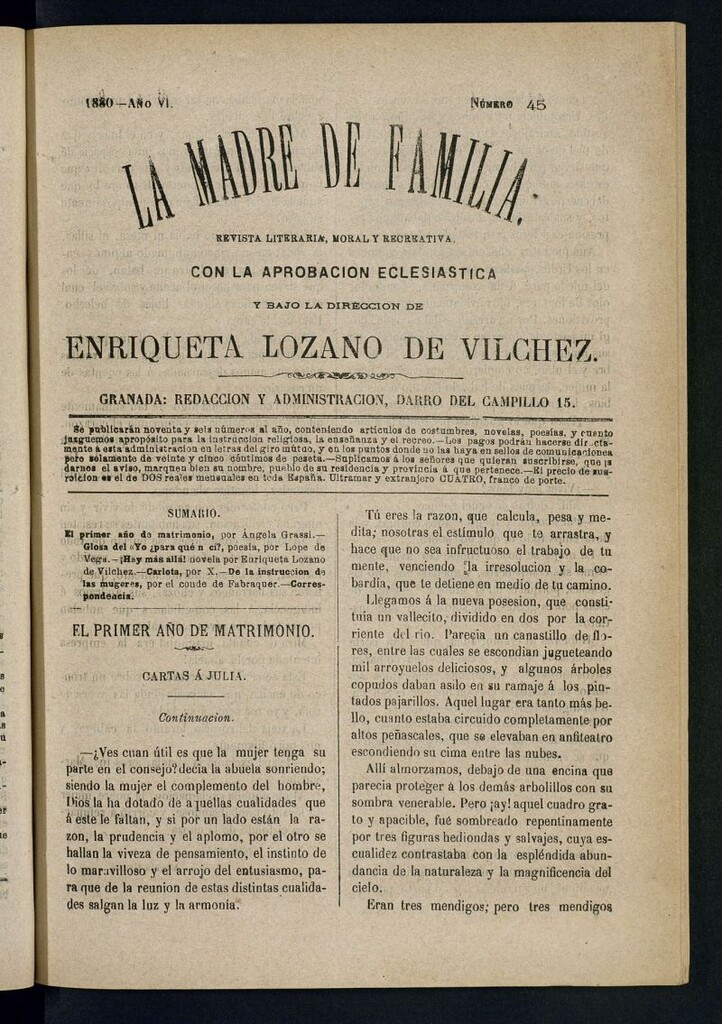Miniatura de Madre de Familia : revista semanal de 1880, nº 45