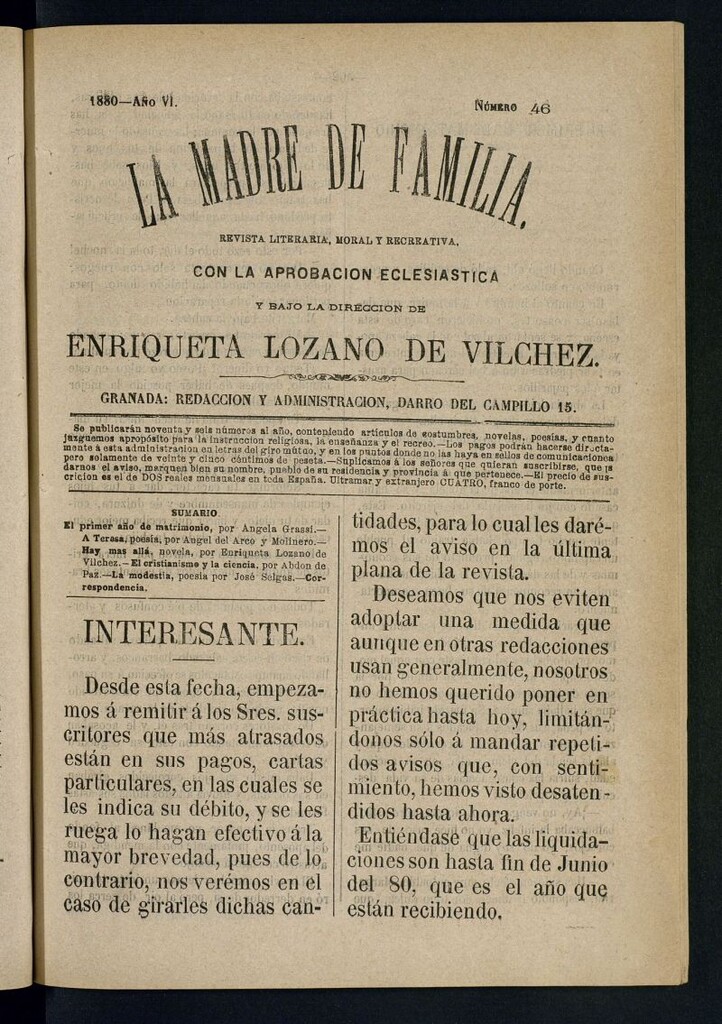 Miniatura de Madre de Familia : revista semanal de 1880, nº 46