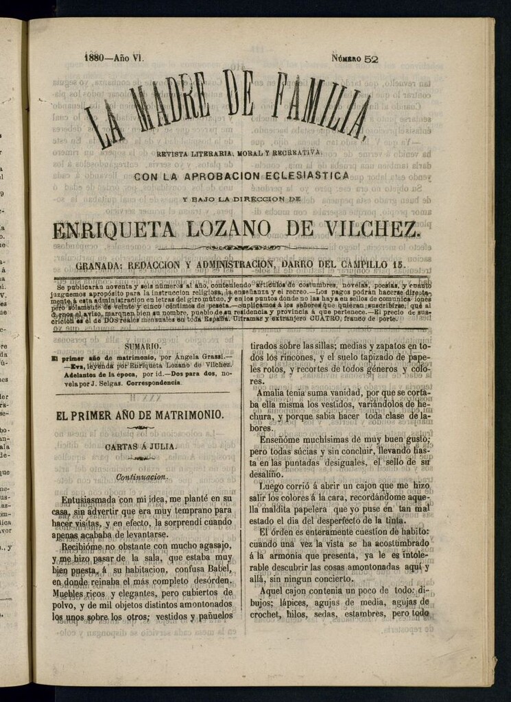 Miniatura de Madre de Familia : revista semanal de 1880, nº 52