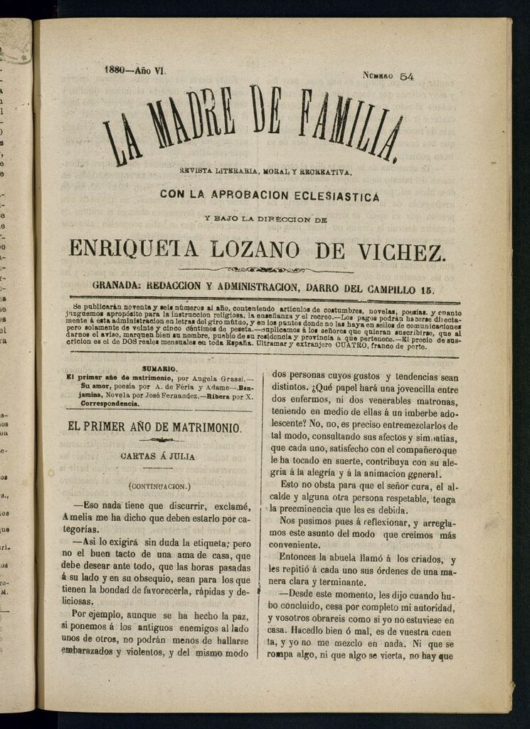 Miniatura de Madre de Familia : revista semanal de 1880, nº 54