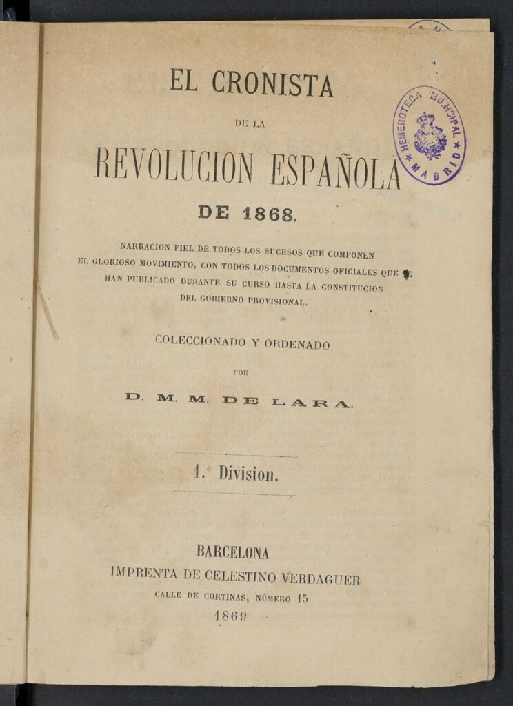 Miniatura de El Cronista de la Revolución Española de 1868 : narración fiel de todos los sucesos