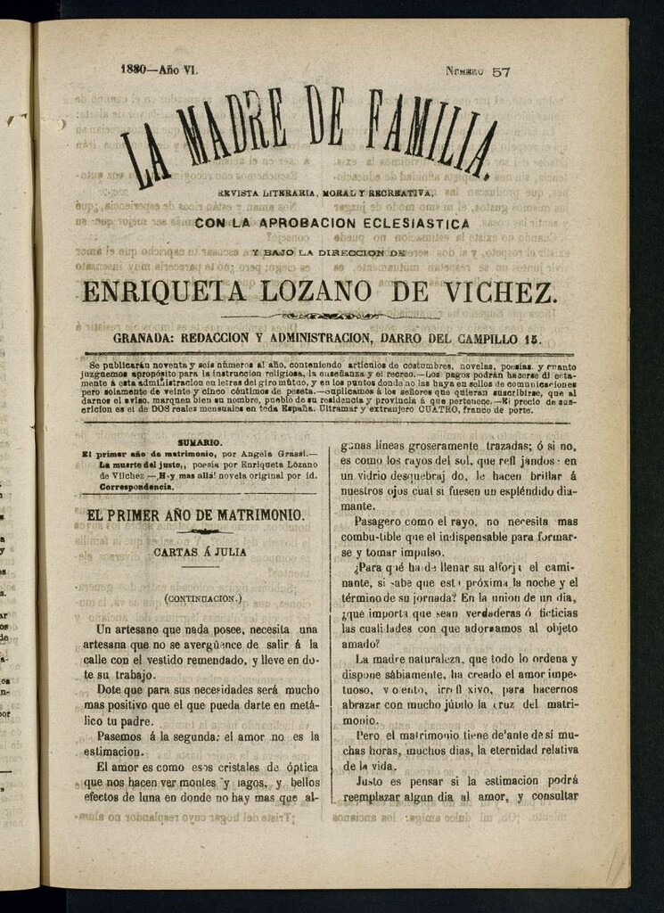 Miniatura de Madre de Familia : revista semanal de 1880, nº 57