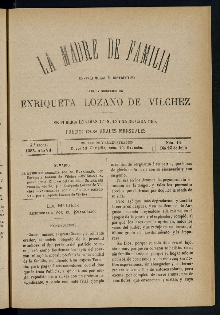 Miniatura de Madre de Familia : revista semanal del 23 de julio de 1883
