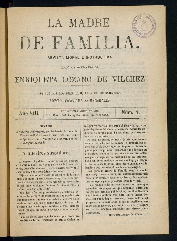 Miniatura de Madre de Familia : revista semanal año VIII, nº 1