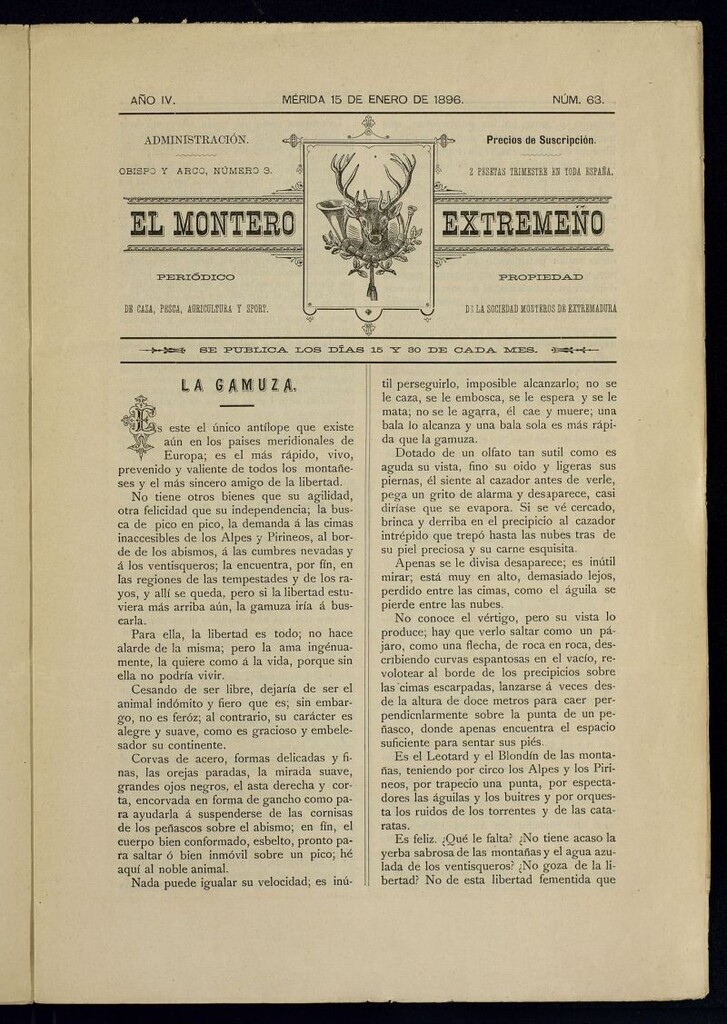 Miniatura de El Montero Extremeño : periódico de caza, pesca, agricultura y sport del 15 de enero de 1896