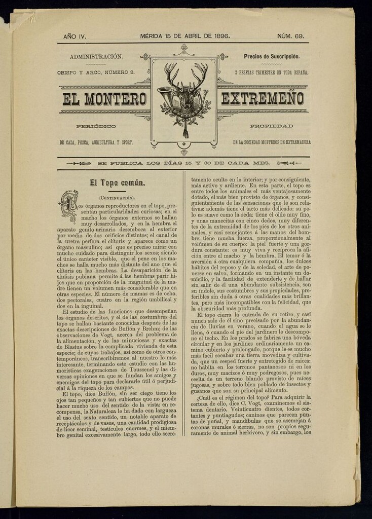 Miniatura de El Montero Extremeño : periódico de caza, pesca, agricultura y sport del 15 de abril de 1896