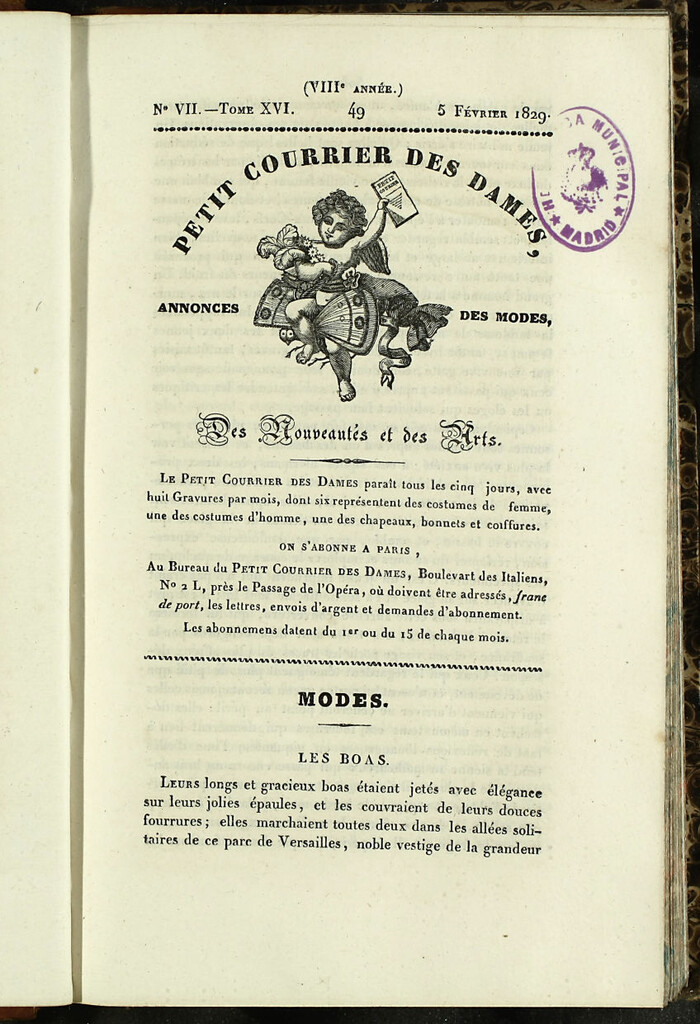Miniatura de Petit Courrier des Dames : annonces des modes, des nouveautés et des arts del 5 de Febrero de 1829