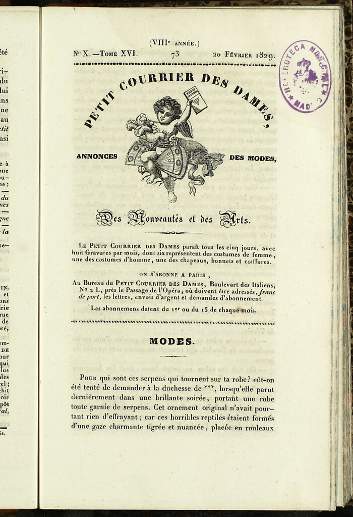 Miniatura de Petit Courrier des Dames : annonces des modes, des nouveautés et des arts del 20 de Febrero de 1829