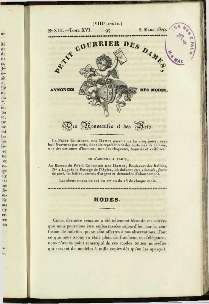 Miniatura de Petit Courrier des Dames : annonces des modes, des nouveautés et des arts del 5 de Marzo de 1829