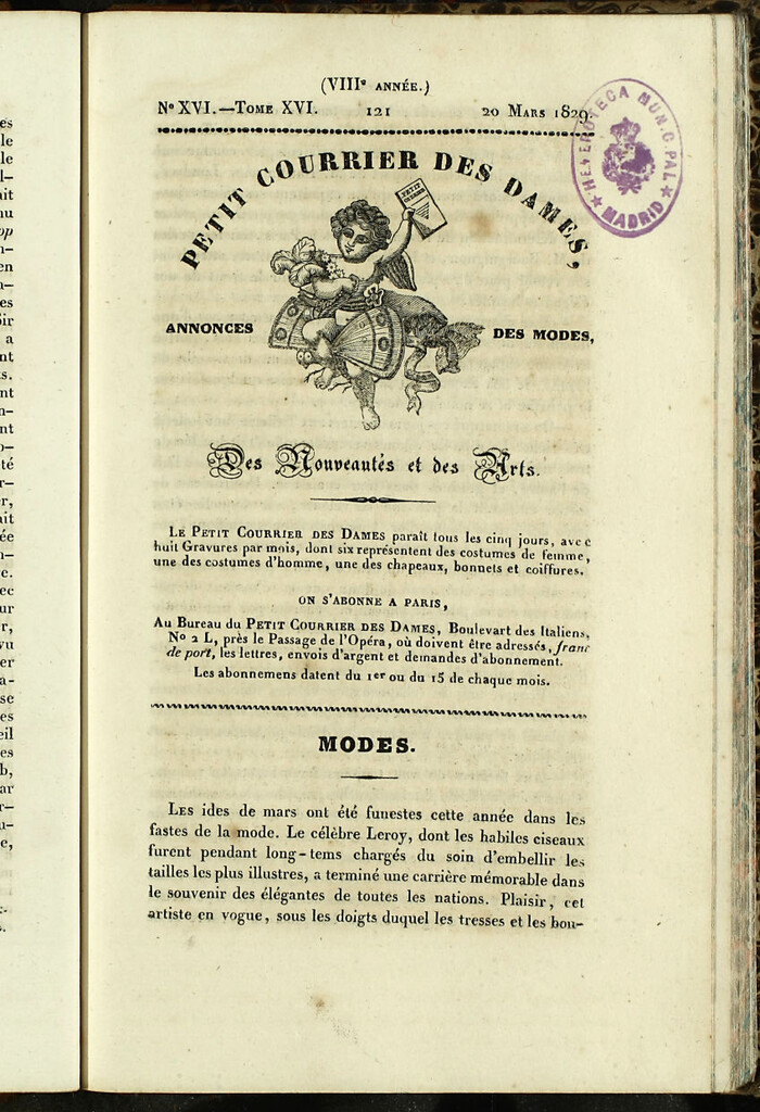 Miniatura de Petit Courrier des Dames : annonces des modes, des nouveautés et des arts del 20 de Marzo de 1829