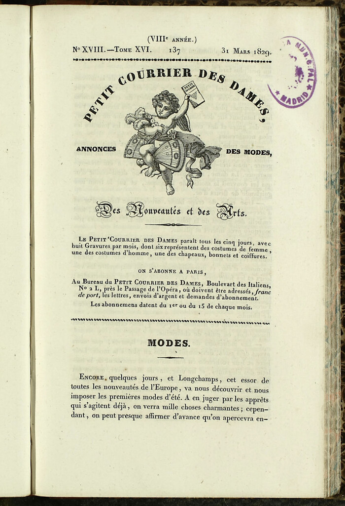 Miniatura de Petit Courrier des Dames : annonces des modes, des nouveautés et des arts del 31 de Marzo de 1829