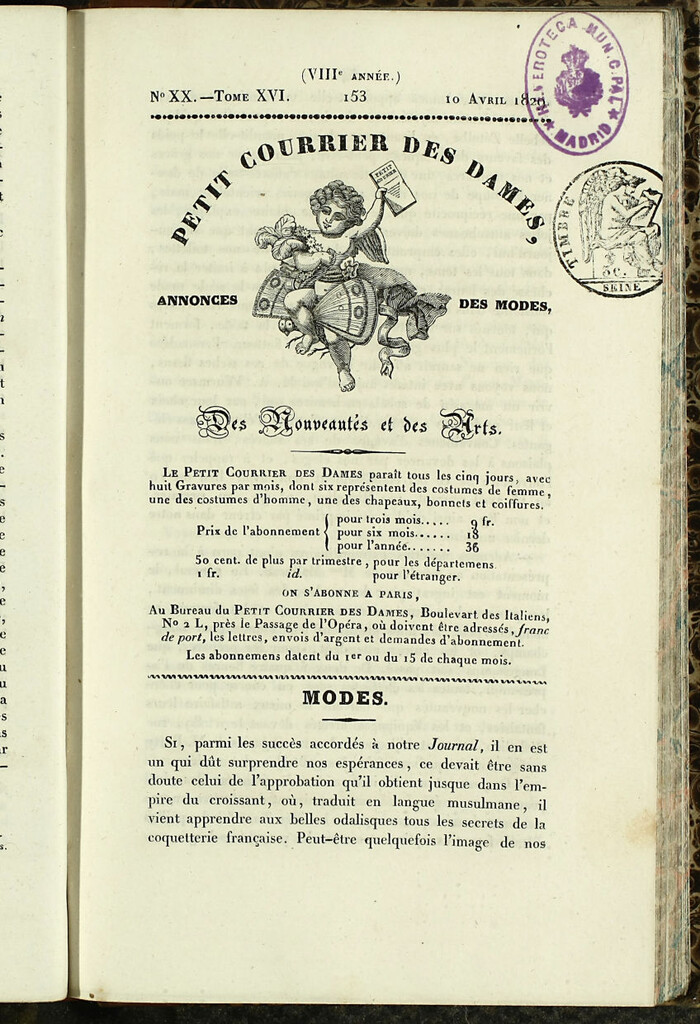 Miniatura de Petit Courrier des Dames : annonces des modes, des nouveautés et des arts del 10 de Abril de 1829