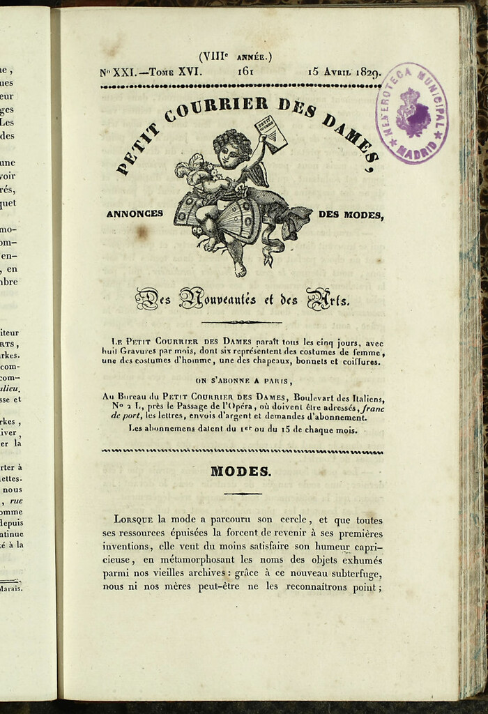 Miniatura de Petit Courrier des Dames : annonces des modes, des nouveautés et des arts del 15 de Abril de 1829