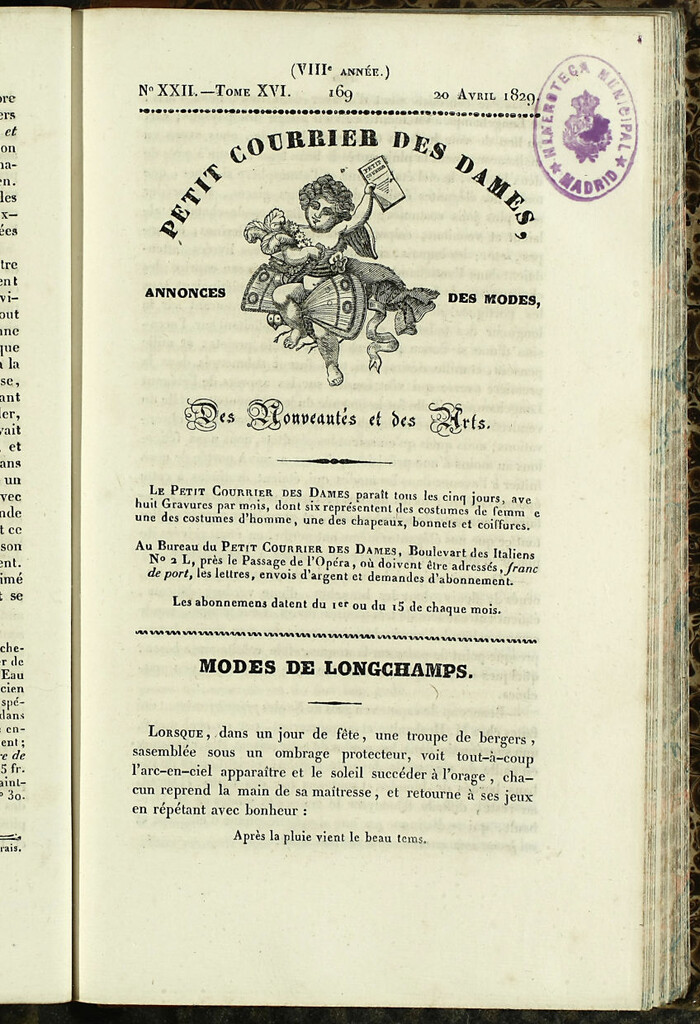 Miniatura de Petit Courrier des Dames : annonces des modes, des nouveautés et des arts del 20 de Abril de 1829