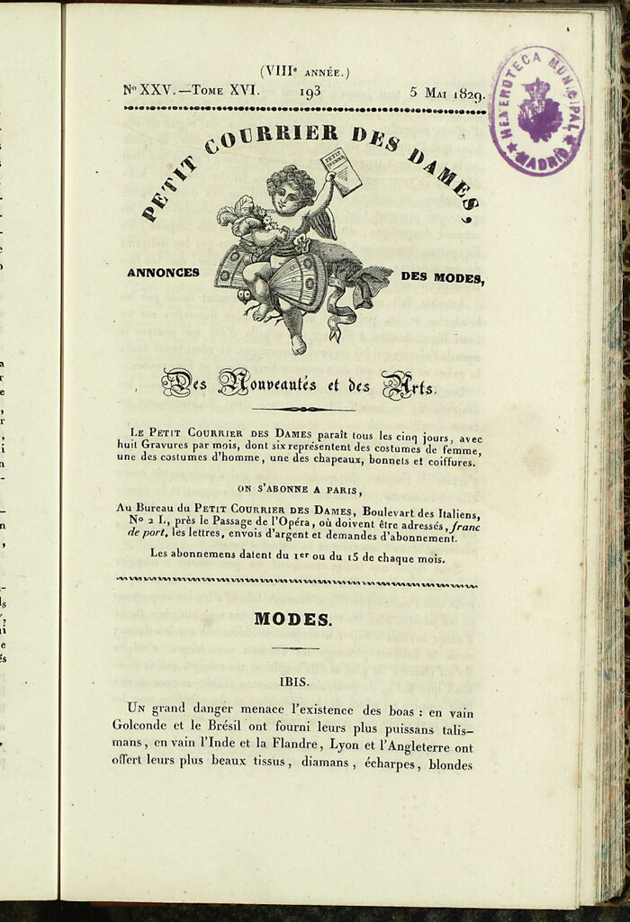 Miniatura de Petit Courrier des Dames : annonces des modes, des nouveautés et des arts del 5 de Mayo de 1829