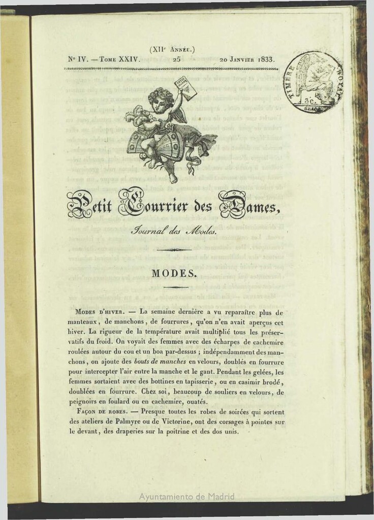 Miniatura de Petit Courrier des Dames : journal des modes del 20 de Enero de 1833