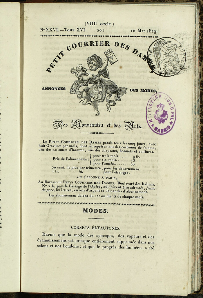 Miniatura de Petit Courrier des Dames : annonces des modes, des nouveautés et des arts del 10 de Mayo de 1829