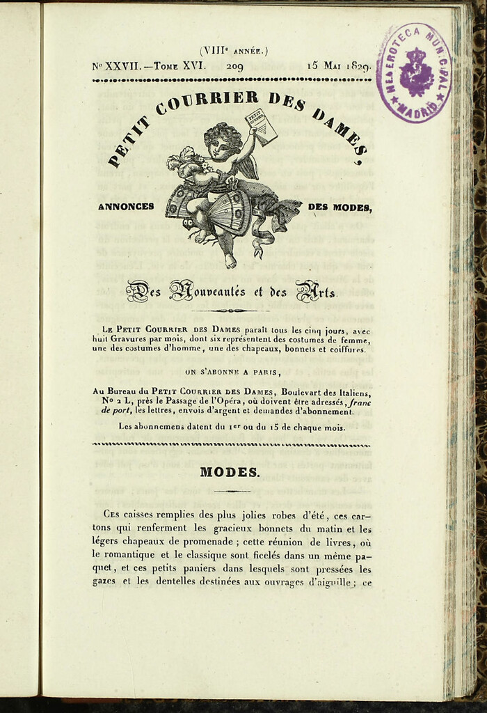 Miniatura de Petit Courrier des Dames : annonces des modes, des nouveautés et des arts del 15 de Mayo de 1829