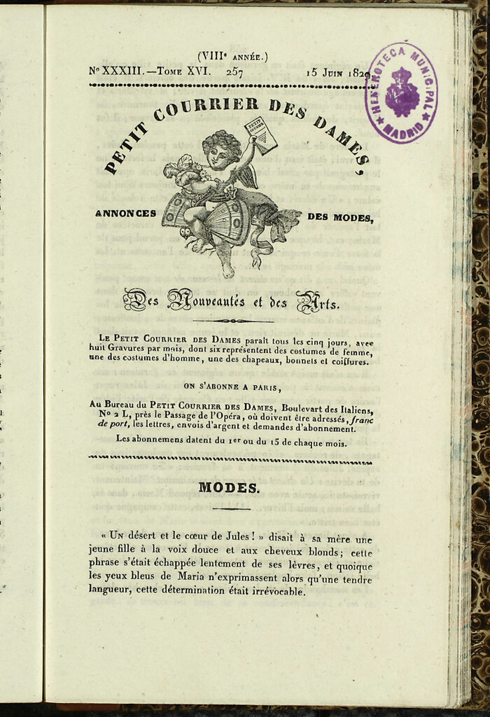 Miniatura de Petit Courrier des Dames : annonces des modes, des nouveautés et des arts del 15 de Junio de 1829