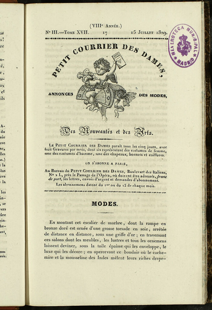 Miniatura de Petit Courrier des Dames : annonces des modes, des nouveautés et des arts del 15 de Julio de 1829