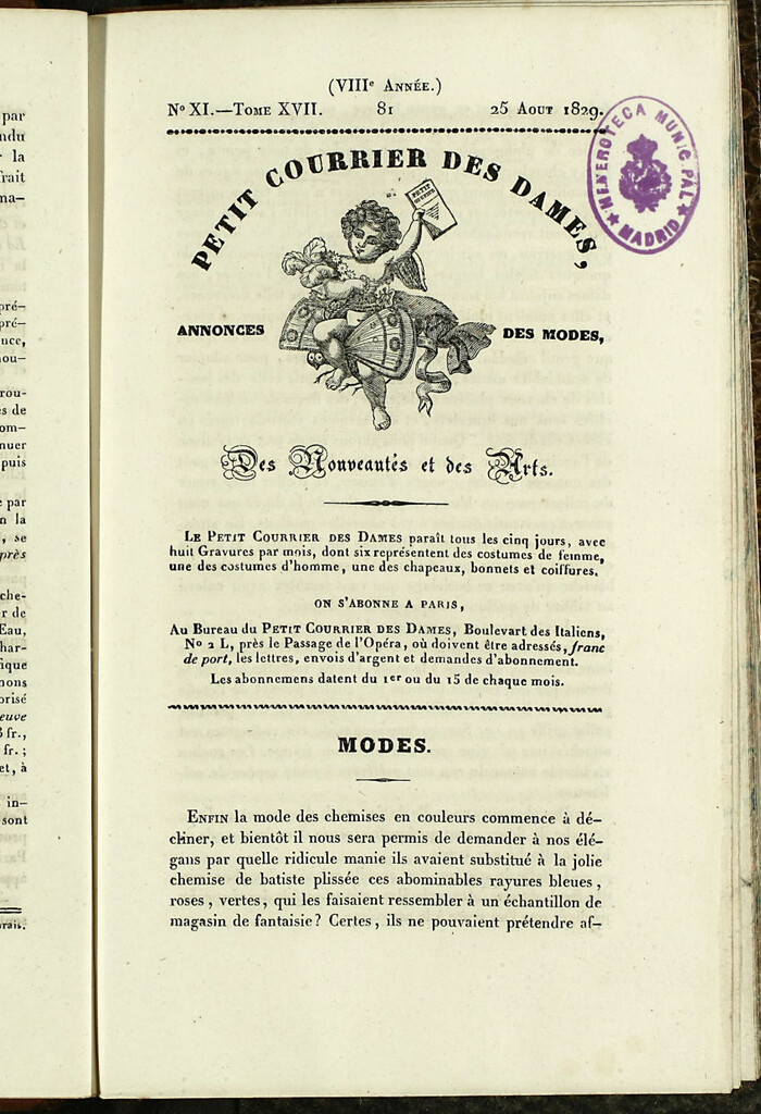 Miniatura de Petit Courrier des Dames : annonces des modes, des nouveautés et des arts del 25 de Agosto de 1829