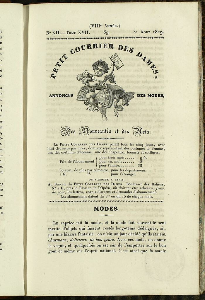 Miniatura de Petit Courrier des Dames : annonces des modes, des nouveautés et des arts del 31 de Agosto de 1829