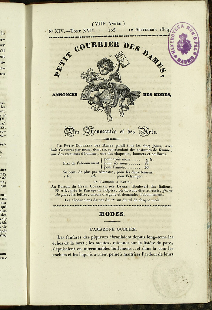 Miniatura de Petit Courrier des Dames : annonces des modes, des nouveautés et des arts del 10 de Septiembre de 1829