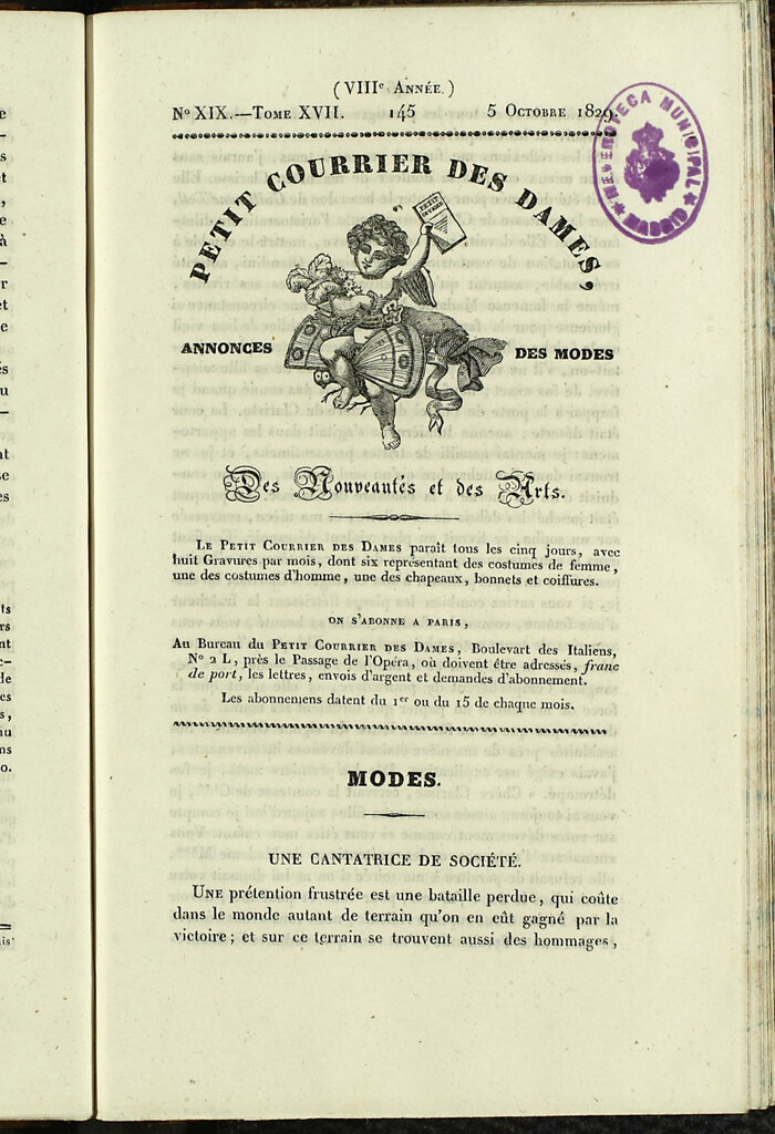 Miniatura de Petit Courrier des Dames : annonces des modes, des nouveautés et des arts del 5 de Octubre de 1829