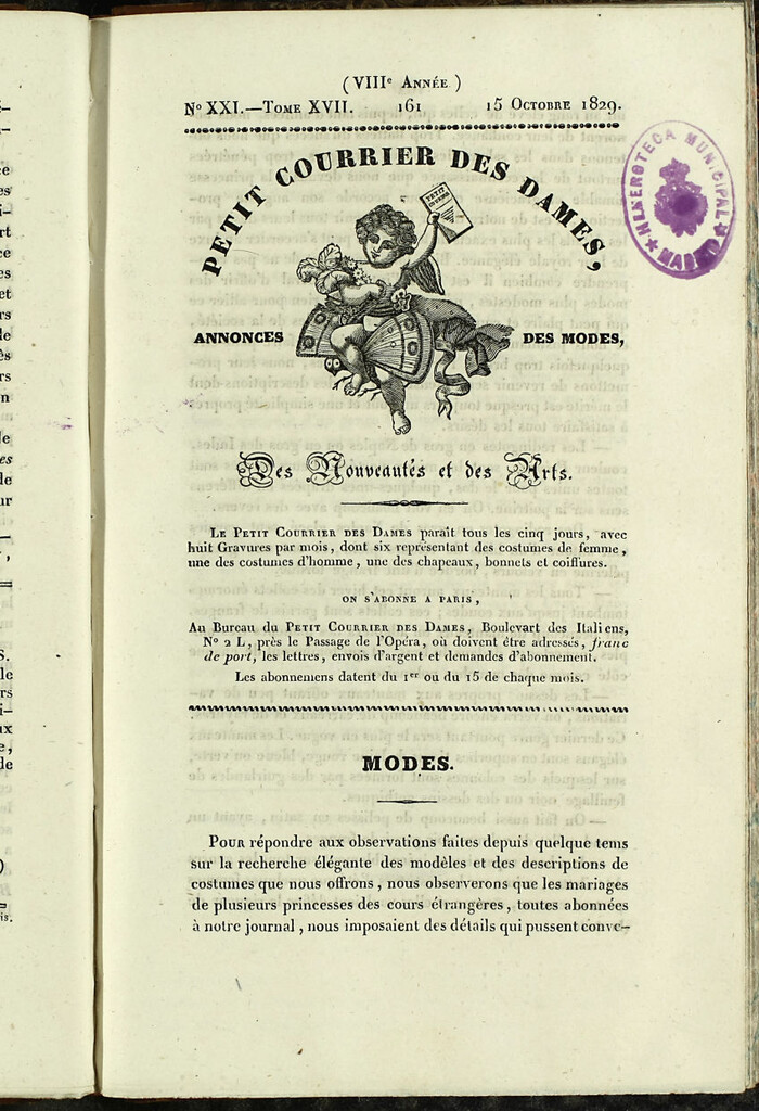 Miniatura de Petit Courrier des Dames : annonces des modes, des nouveautés et des arts del 15 de Octubre de 1829
