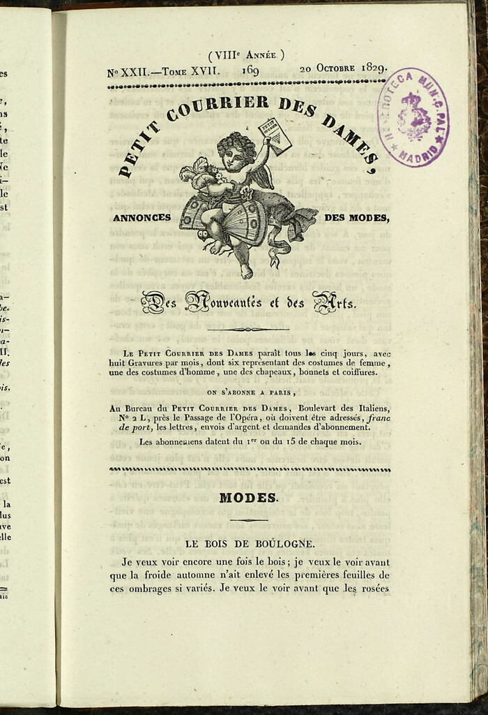 Miniatura de Petit Courrier des Dames : annonces des modes, des nouveautés et des arts del 20 de Octubre de 1829