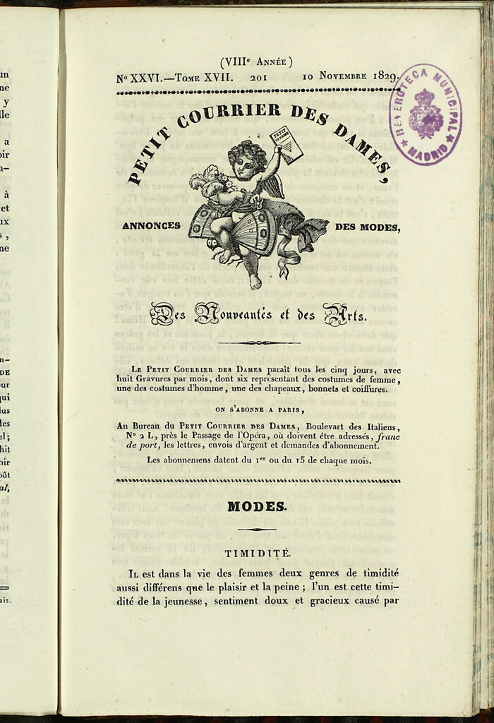 Miniatura de Petit Courrier des Dames : annonces des modes, des nouveautés et des arts del 10 de Noviembre de 1829