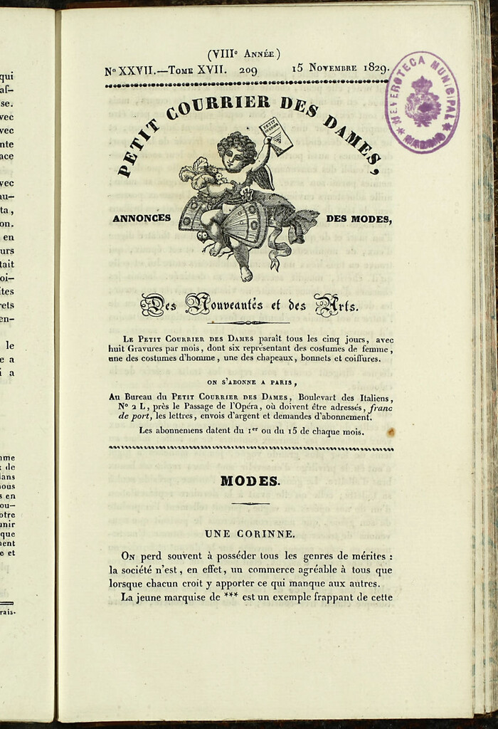 Miniatura de Petit Courrier des Dames : annonces des modes, des nouveautés et des arts del 15 de Noviembre de 1829