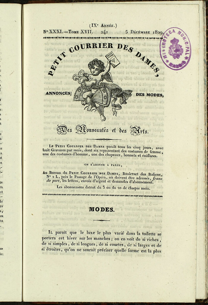 Miniatura de Petit Courrier des Dames : annonces des modes, des nouveautés et des arts del 5 de Diciembre de 1829