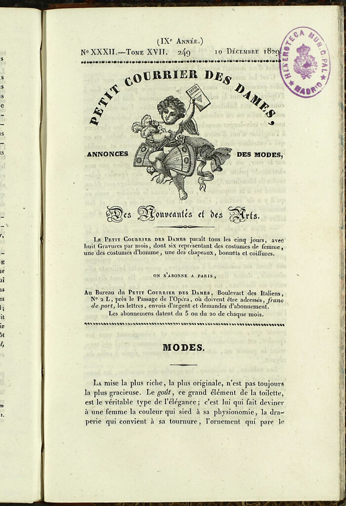 Miniatura de Petit Courrier des Dames : annonces des modes, des nouveautés et des arts del 10 de Diciembre de 1829