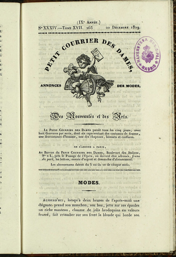 Miniatura de Petit Courrier des Dames : annonces des modes, des nouveautés et des arts del 20 de Diciembre de 1829